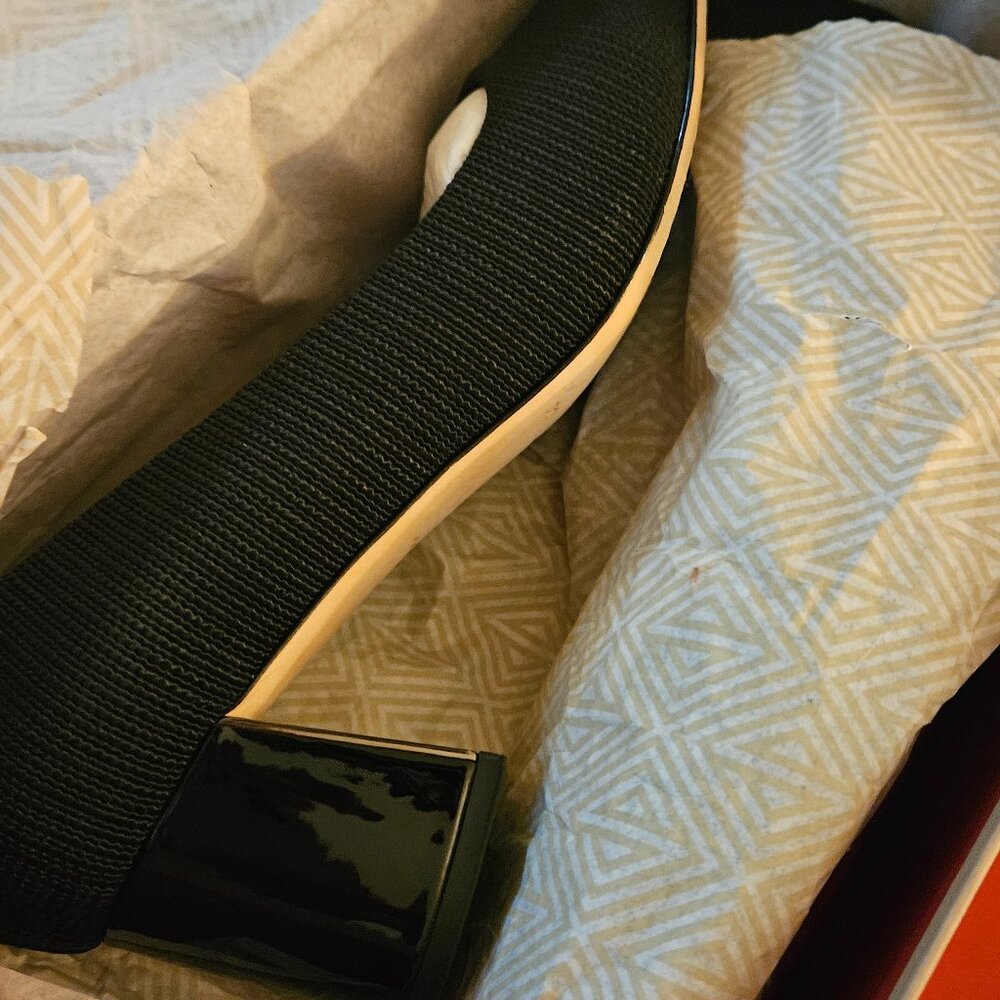 Donald Pliner Suzette black stretch fabric 2" block heel